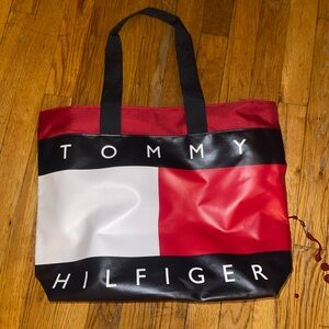 Vintage Authentic Tommy Hilfiger Iconic Purse Tote Handbag Red White and Black